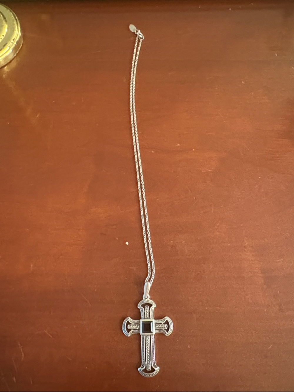Silver and Onyx Cross Pendant Necklace